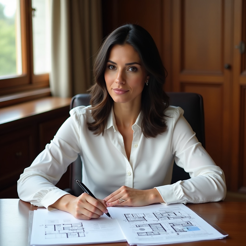 Person reviewing real estate financial documents and diagrams at a clean desk